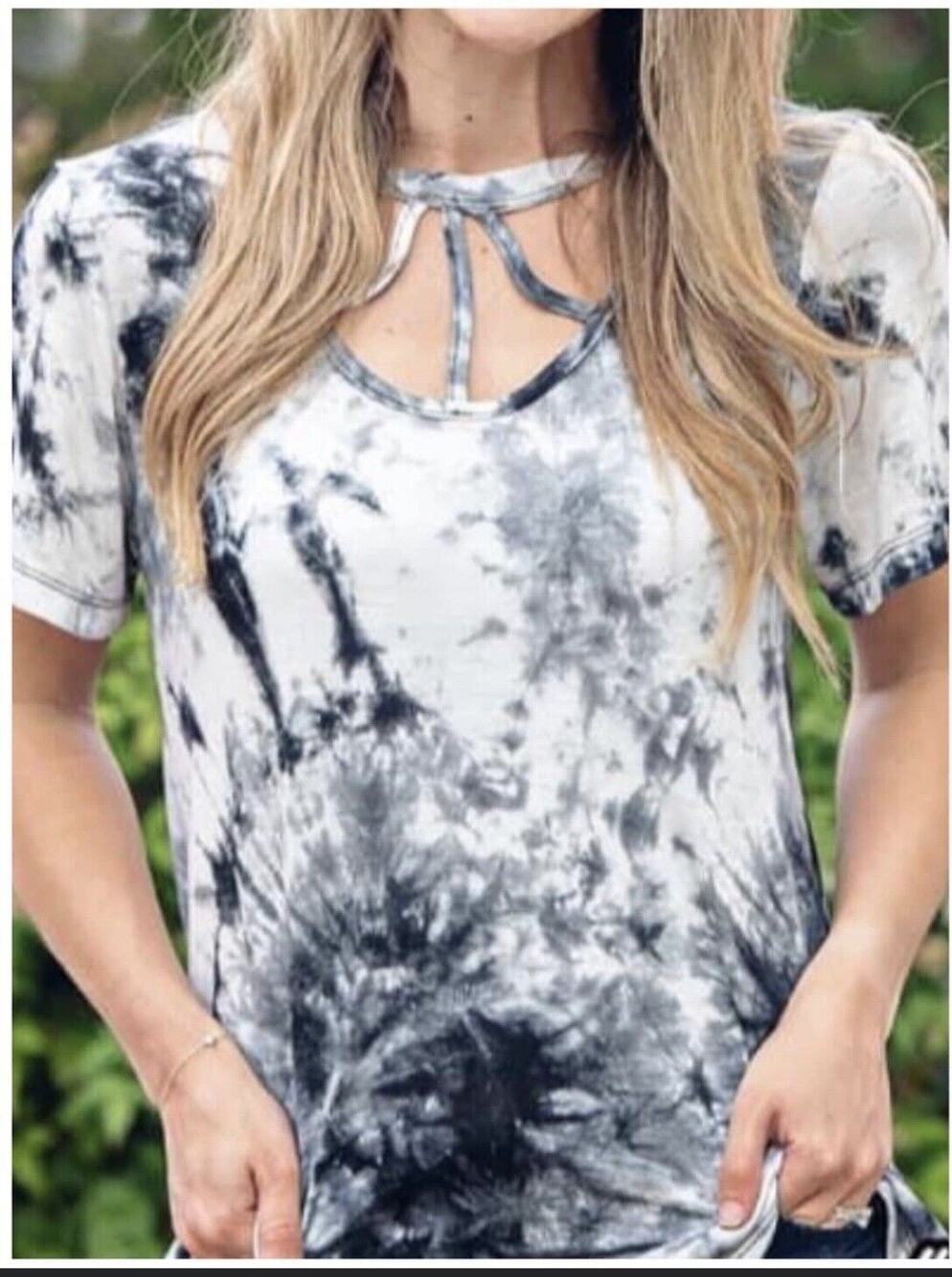 Grace & Emma Women’s Top Multi Color Marble Stretch Short Sleeve Size XLarge NWT